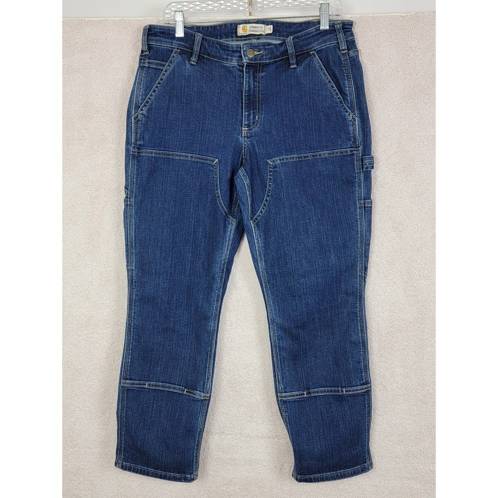 Carhartt Double Front Jeans Womens 12 Short Blue Rugged Flex Gorpcore Utility - Picture 2 of 15